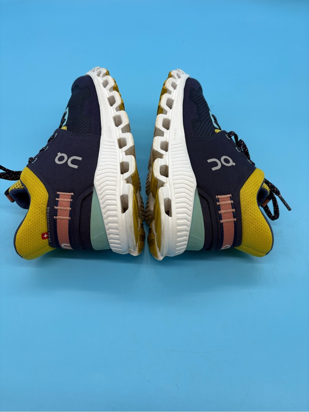 On Running Cloud Hi Edge Mid-Top Sneakers Gold Blue Size 7 - Picture 5 of 10
